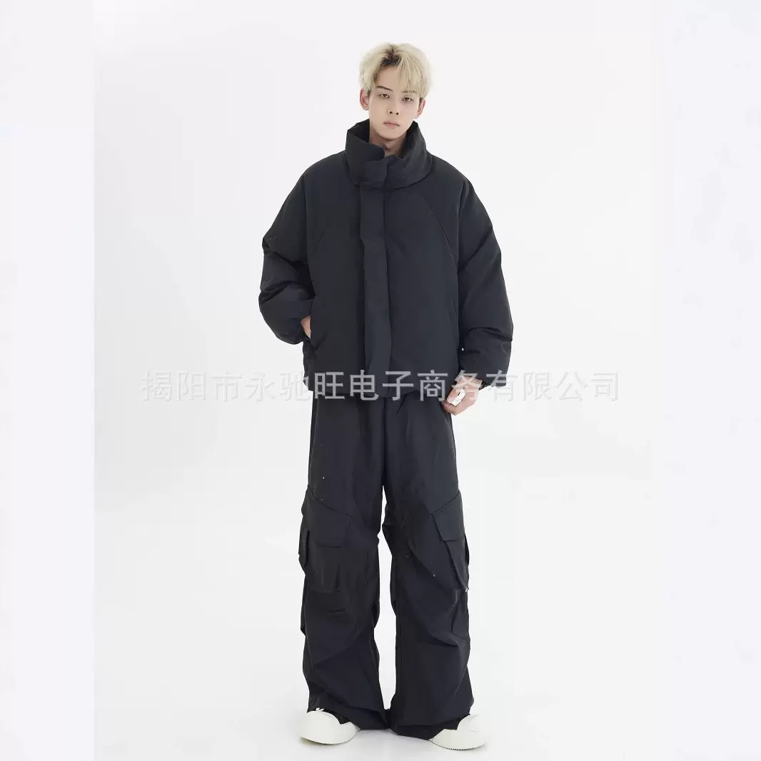 宽松短款保暖面包棉服秋冬季新款个性设计感立领防风解构棉衣男女