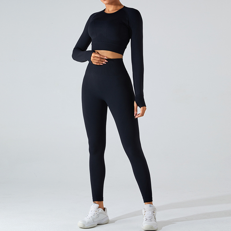 Transfronterizo de otoño e invierno nueva ropa de Yoga de manga larga traje de mujer delgada ropa de fitness superior apretado cintura alta melocotón pantalones de yoga