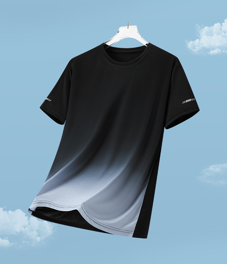 Abbigliamento da uomo T-shirt da uomo in maglia di seta ghiacciata ad asciugatura rapida, taglia grande, ampia, stampa sfumata, asciugatura rapida, scollo rotondo, traspirante, manica corta_voghion.com