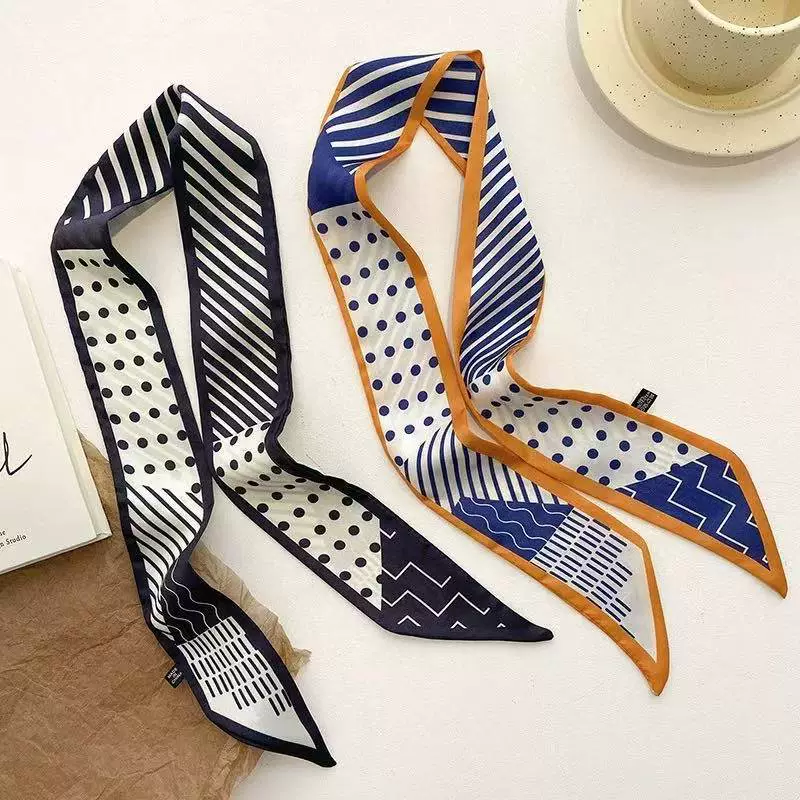 Корейский шелковый шарф в полоску в горошек в стиле ретро, ​​новая элегантная, универсальная резинка для волос, небольшой декоративный шарф с лентой для женщин