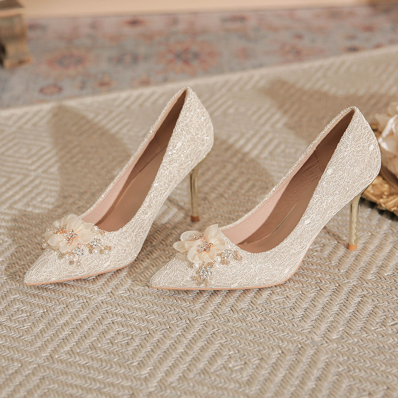 X103-A1 new beautiful wedding shoes bridal shoes White wedding shoes flower main wedding dress high heel dress single-layer shoes for women
