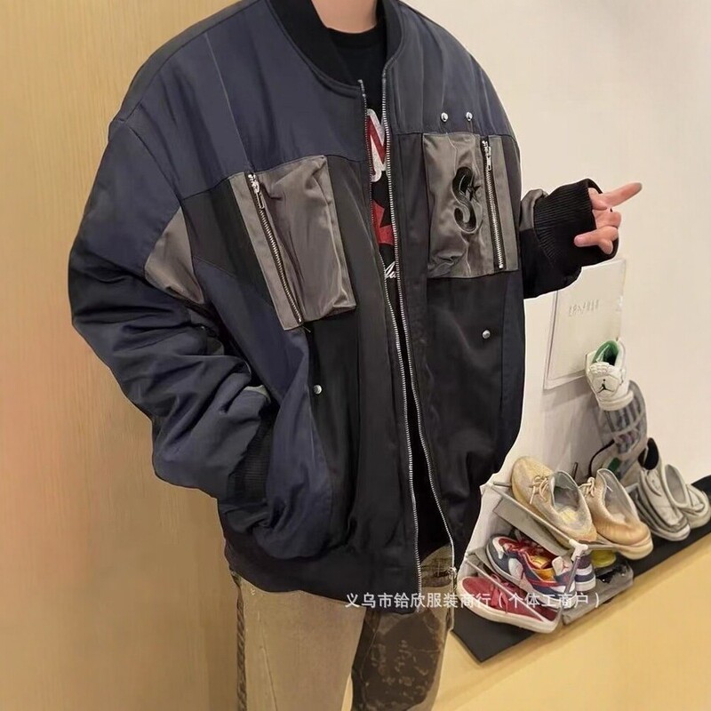 Spring and Autumn Chinese-style American retro patchwork baseball jacket, unisex aviator jacket with high street design and workwear style Spring and Autumn Chinese-style American retro patchwork baseball jacket, unisex aviator jacket with high street design and workwear style