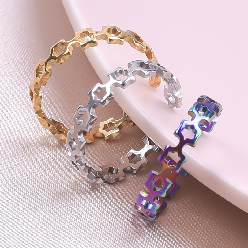 Real Gold Plated Plating Material Open Ring Classification 18K Gold Plating Color PVD Coated Real Gold Plated 18K Gold Star 304 Stainless Steel Streetwear Waterproof Non Tarnish Open Ring