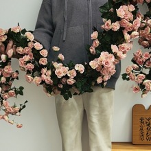 仿真玫瑰假花藤阳台吊篮藤椅装饰吊顶空调管道装饰花藤条遮挡缠绕