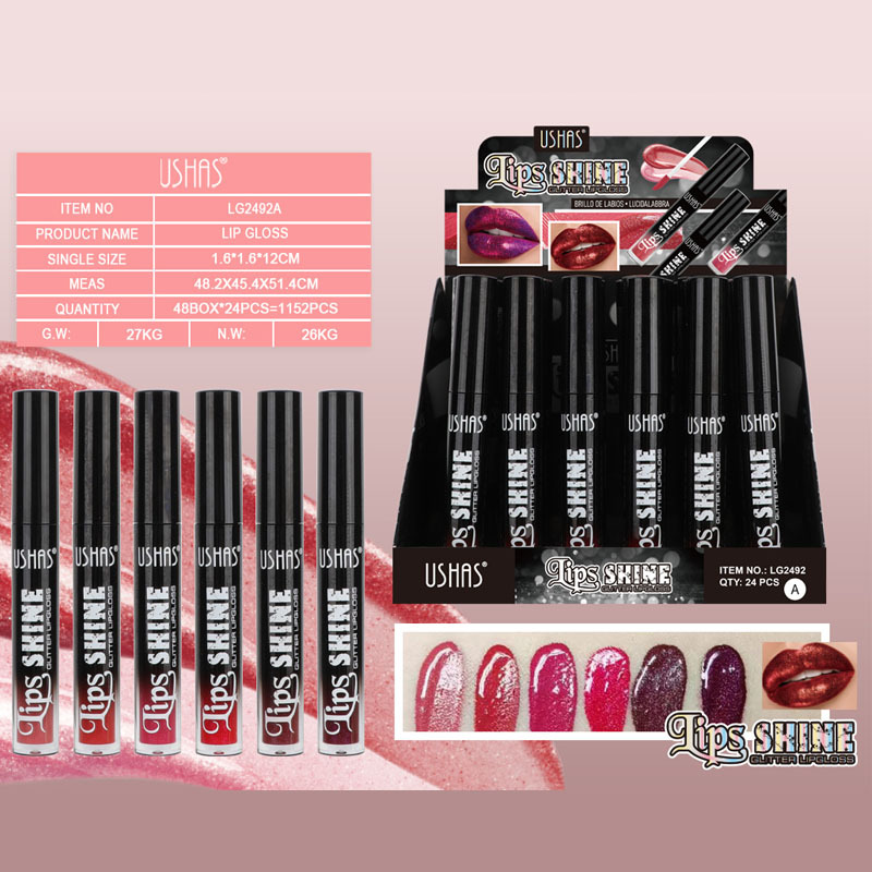 (Caja de presentación) Amazon explosión transfronteriza perlado brillo de labios esmalte de labios pasta de labios 24 una caja LG2492A