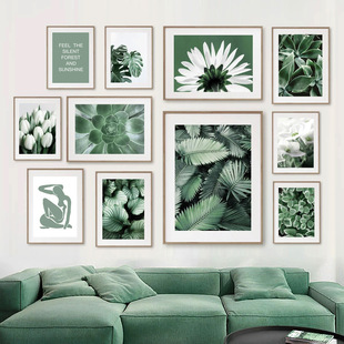 Green Small Fresh Plants Nordic Decorative Painting Modern Living Room Hanging Painting Core Simple Bedroom Canvas Painting Background Wall