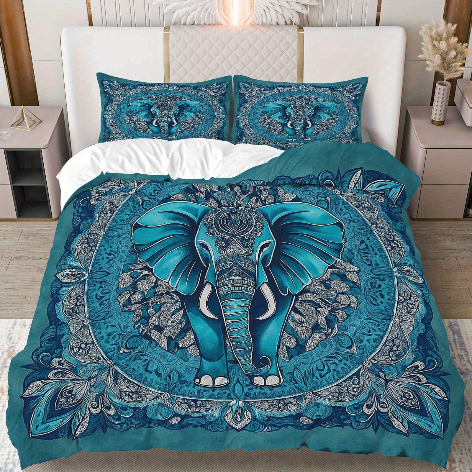 TEMU / JIT impresión digital abrasión oscuro elefante estilo animal set edredón para diseñar