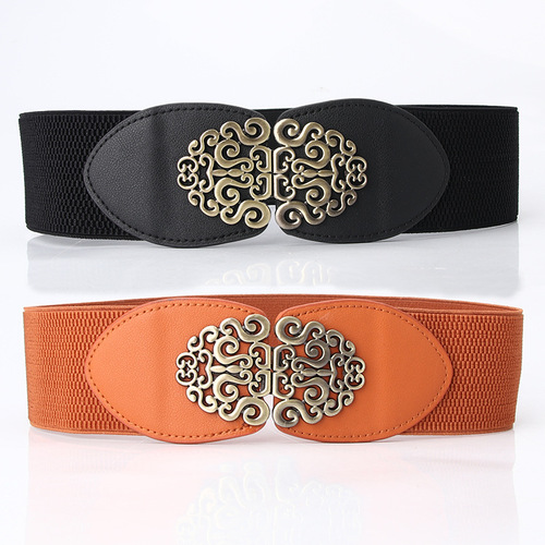 New women's European and American versatile belt, simple retro carved buckle, wide girdle, women's accessories, decorative belt