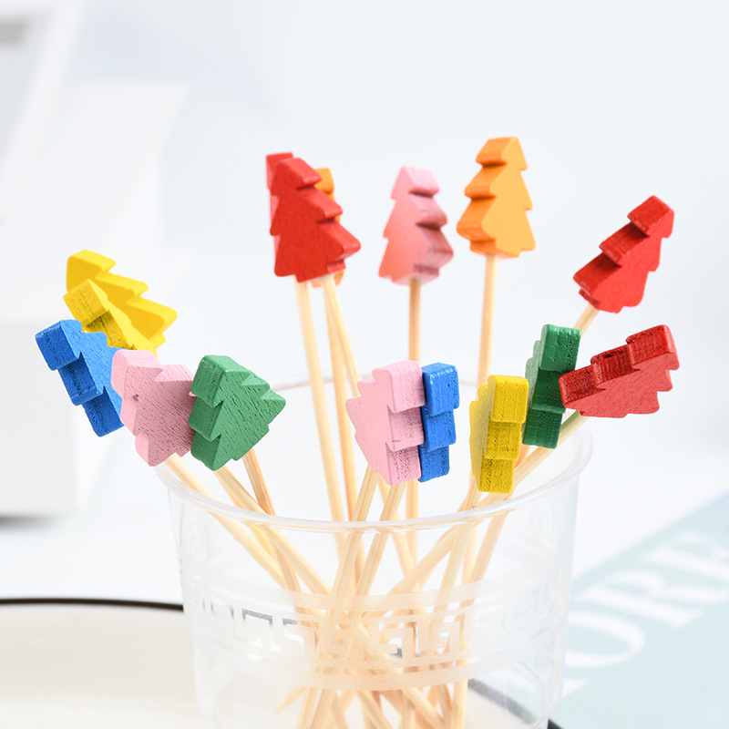 Mayorista spot desechable palo de bambú color árbol de Navidad palo de fruta restaurante supermercado prueba de palo de bambú creativo