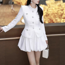 法式小众25冬季新品复古名媛粗花呢长袖连衣裙修身显瘦短款花苞裙