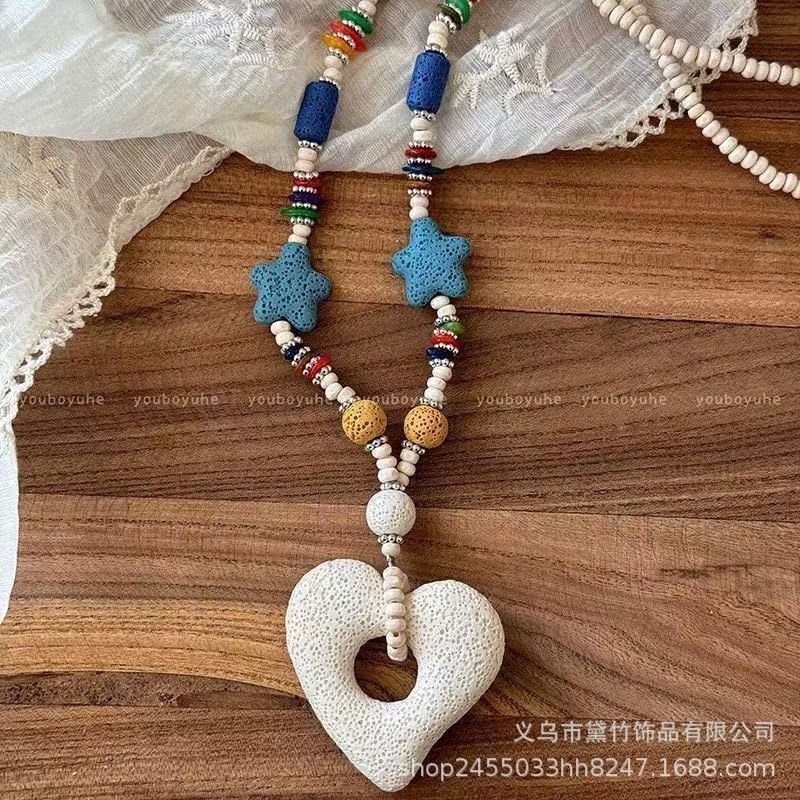 多巴胺长款串珠海星项链女夏天海边海岛度假风夸张黄色锁骨链配饰|undefined