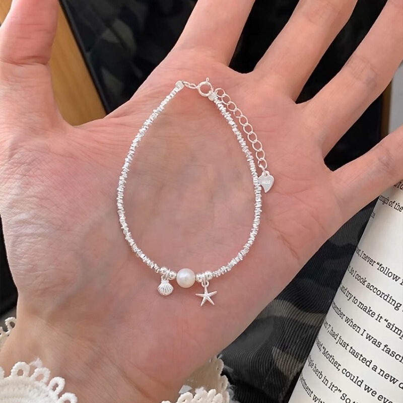Shell Shattered Silver Pearl Bracelet Light Luxury High-value Student Party Korean Style Sweet Star Tassel Design Women's Bracelet