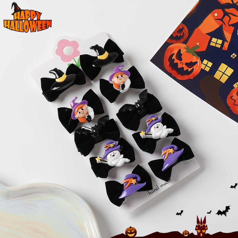 新款万圣节发夹发饰套装Halloween可爱蝴蝶结头饰品跨境卡通发卡|undefined