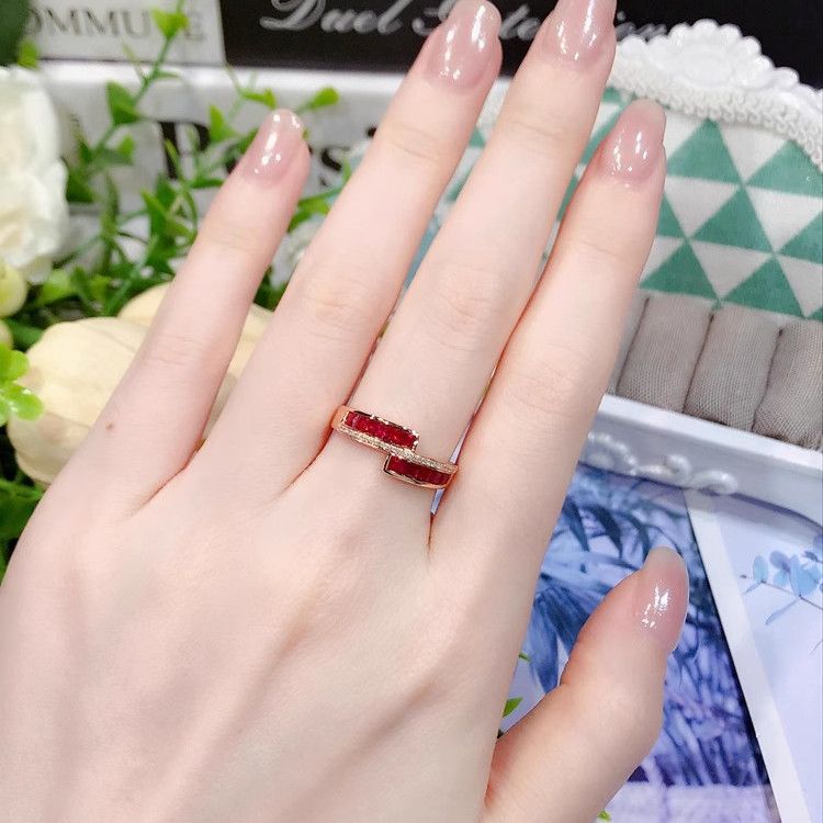French Retro Ruby Ring For Women, Sterling Silver Diamond Ring_voghion.com