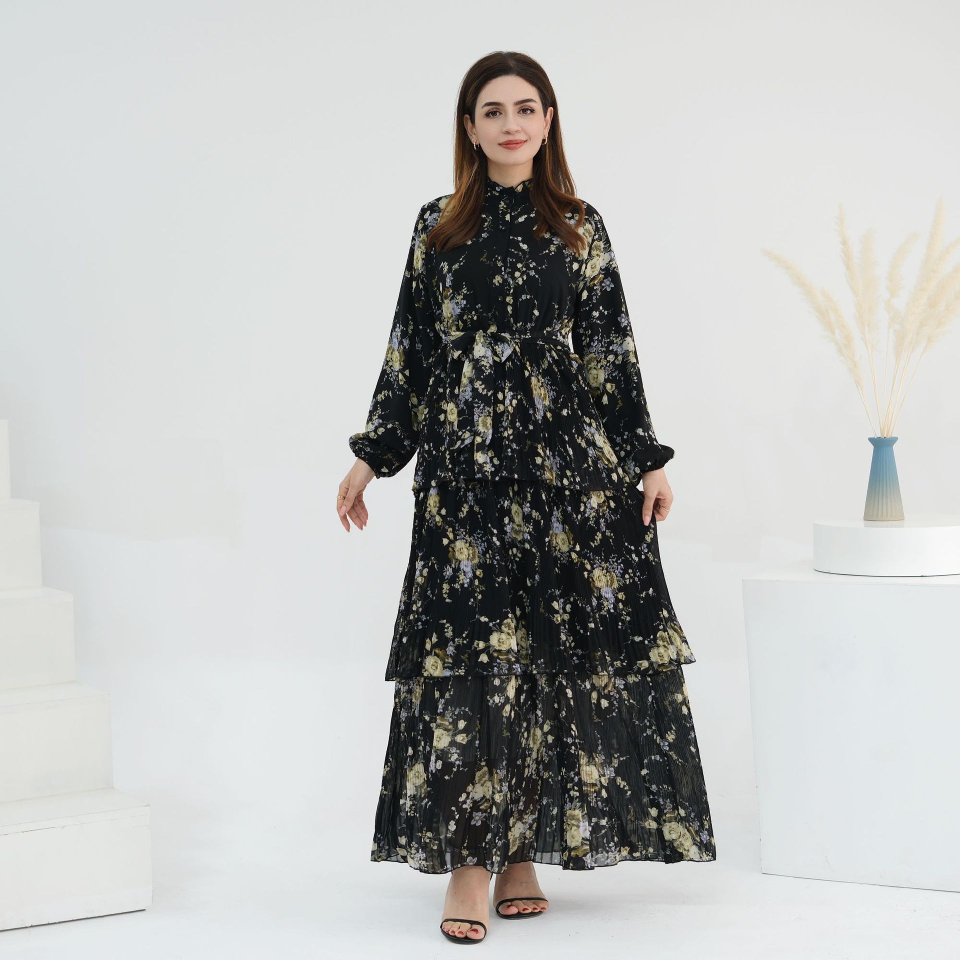 2025Loriya AliExpress Vestido estampado puro europeo y americano Falda larga con estampado de cintura hasta el tobillo LR747 image 8