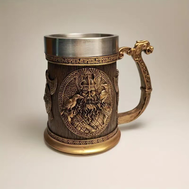 Creativo Viking pirata taza de cerveza taza de agua grande taza de acero inoxidable taza de marca taza de resina artesanía taza de café barra