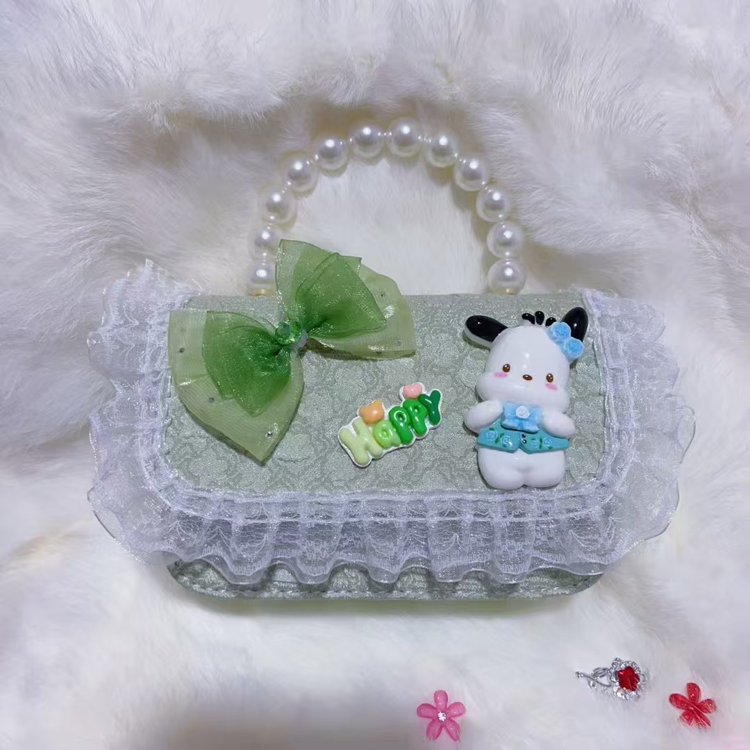 Bolso de perlas, bolso de arco, bolso de princesa Melody, bolso de Año Nuevo, bolso de hombro cuadrado de cadena de niña roja