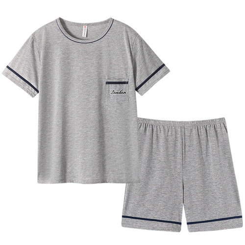 Summer Home Wear Loose Plus Size Men's Cotton Thin Pajama Set Soft Breathable Casual