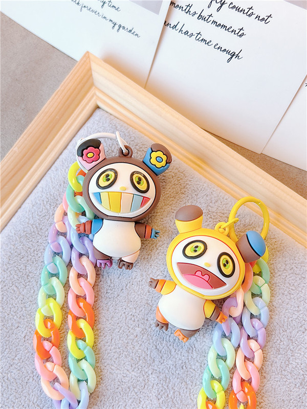 Murakami Takashi Doll Key Pendant Ugly Cute Little Monster Keychain Rainbow Chain Key Rope Hanging Wrist Rope Hanging Ornaments