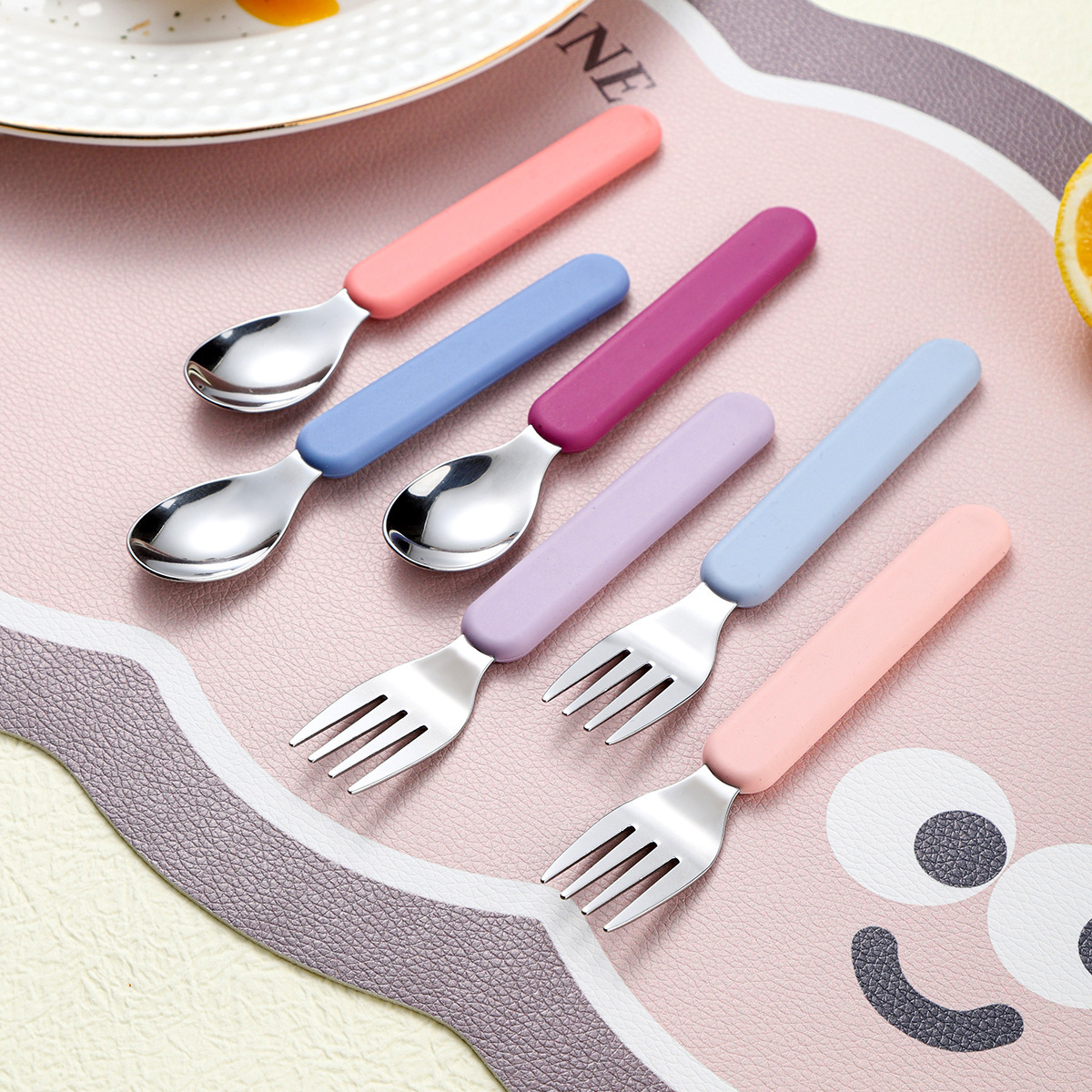 304 Stainless Steel Kidsren's Three-Piece Set Kidsren's Spoon and Fork Set Kidsren's Tableware Ingot Spoon Baby Feeding Spoon and Fork