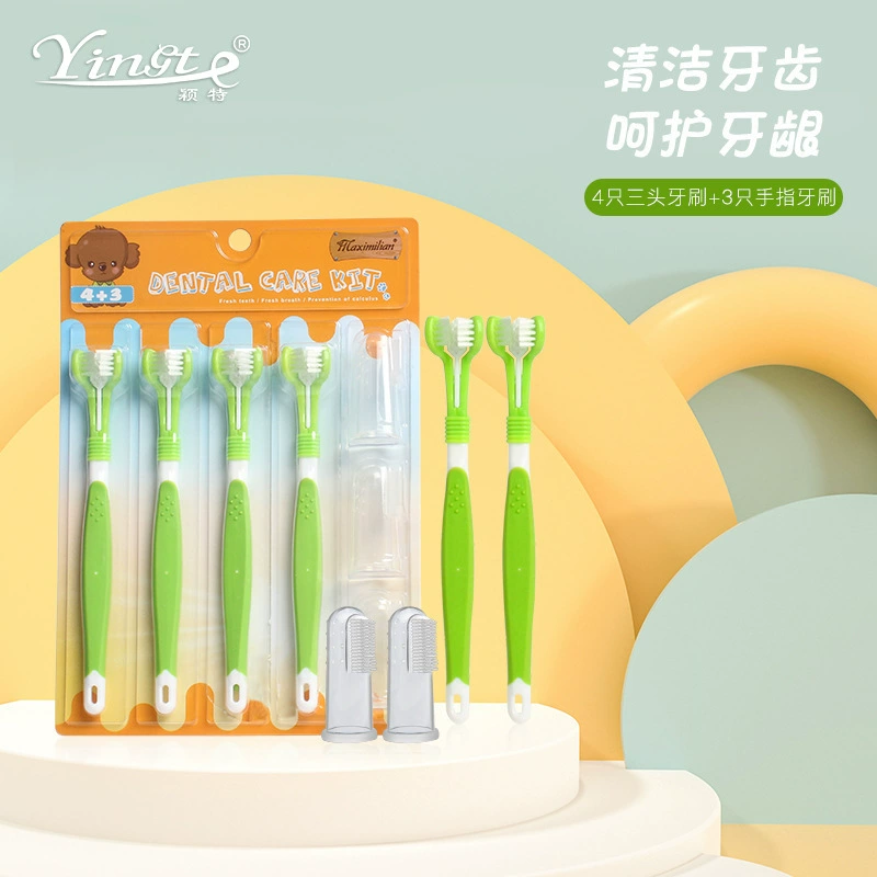 Костюм зубной щетки для домашних животных Кошки и собаки Очистка полости рта Силиконовая зубная щетка для домашних животных для собак Тройная зубная щетка