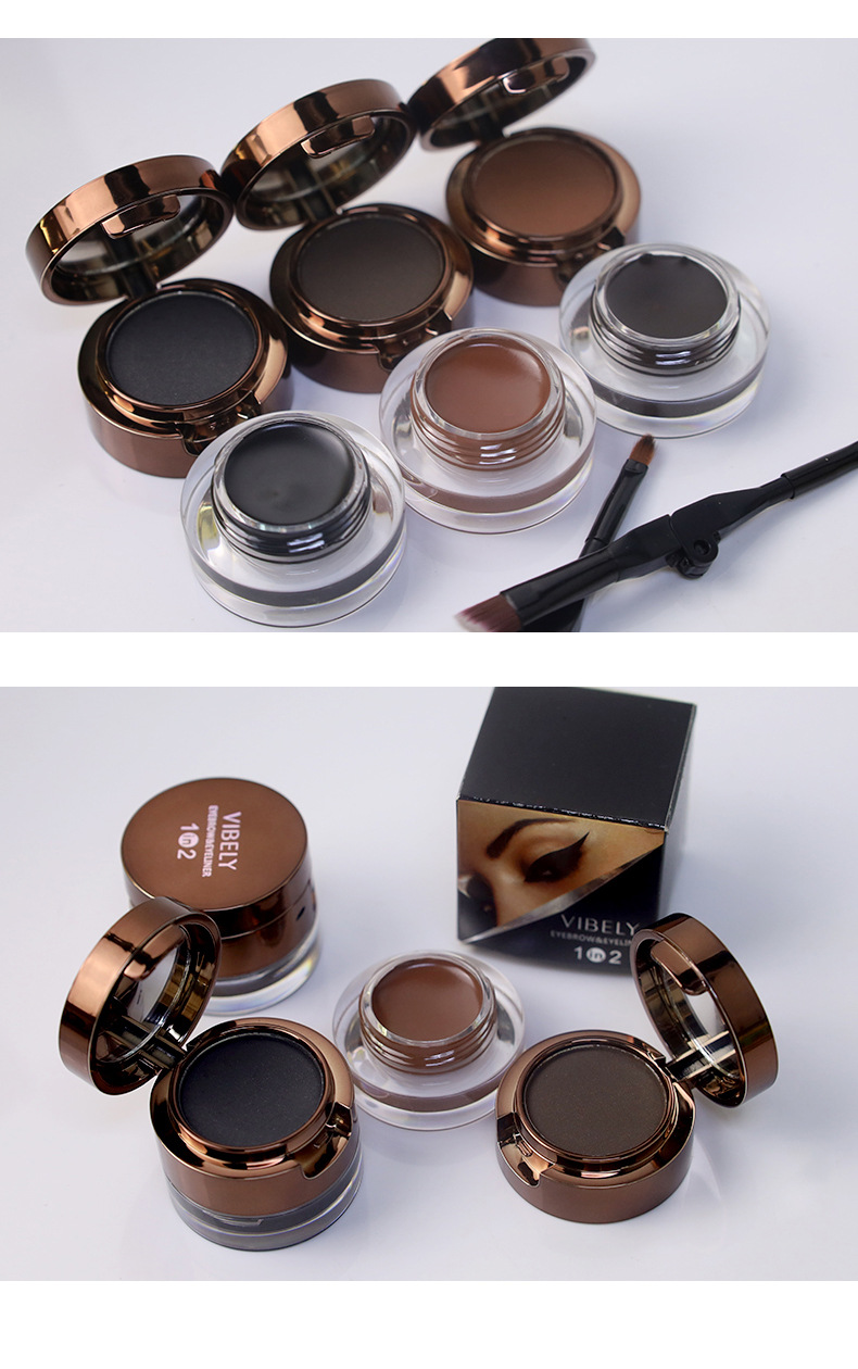VIBELY's two-in-one eyeliner cream for foreign trade comes with a brush, is waterproof, sweat-proof, does not smudge, and is a natural eye contour cream that does not smudge undefined