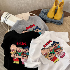 Pure cotton children's short-sleeved T-shirt summer 2025 new crayon Shin-shirt cartoon casual little girl boy and girl top shirt