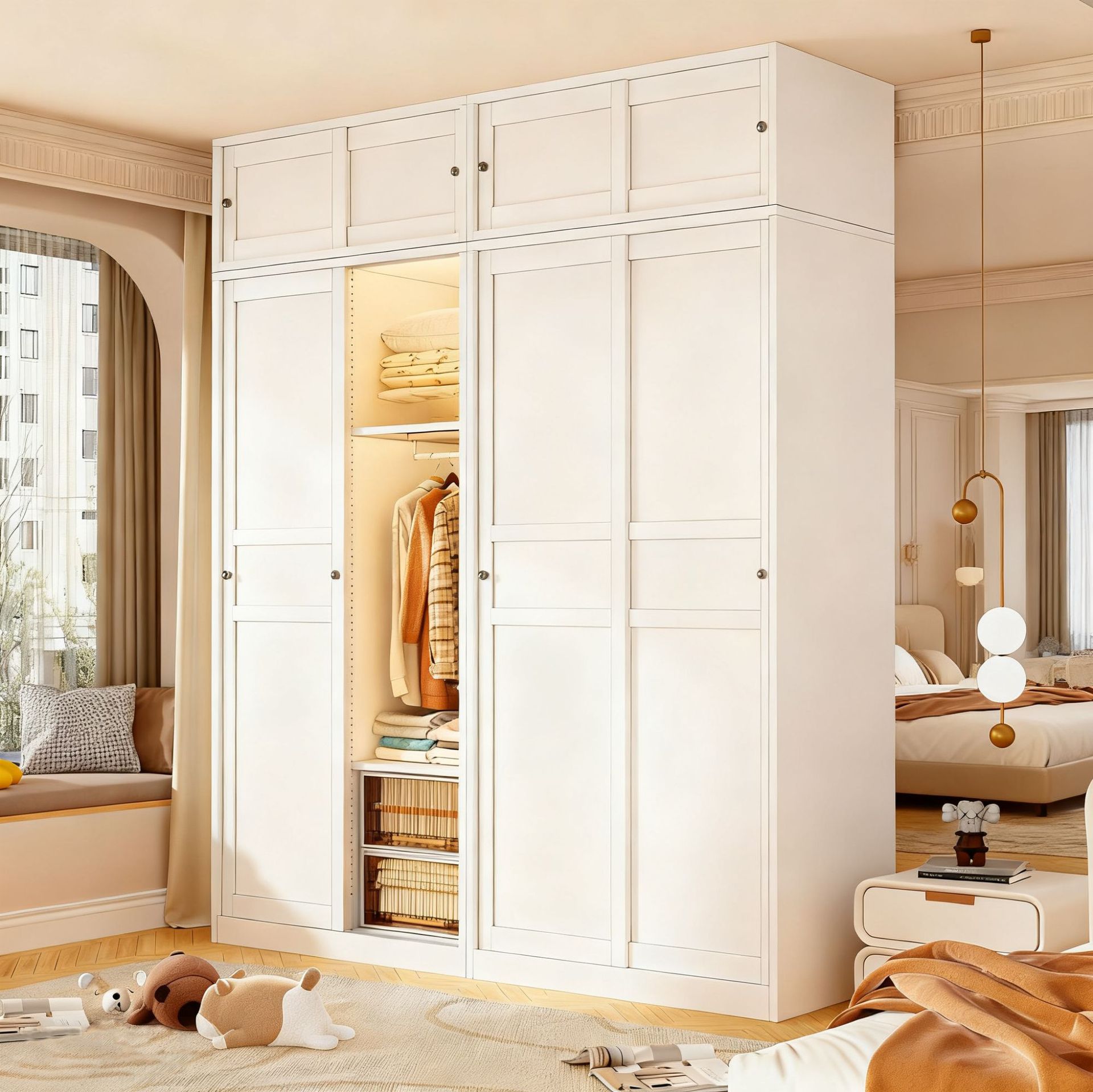 Steel Sliding Door Wardrobe for Home Bedroom, Simple Modular Assembly Sliding Door Baby Wardrobe Storage Cabinet for Rental Housing