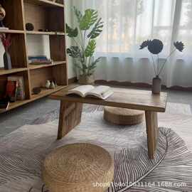 诧寂风老榆木复古茶桌禅意飘窗矮桌多规格风化餐桌民宿做旧泡茶台