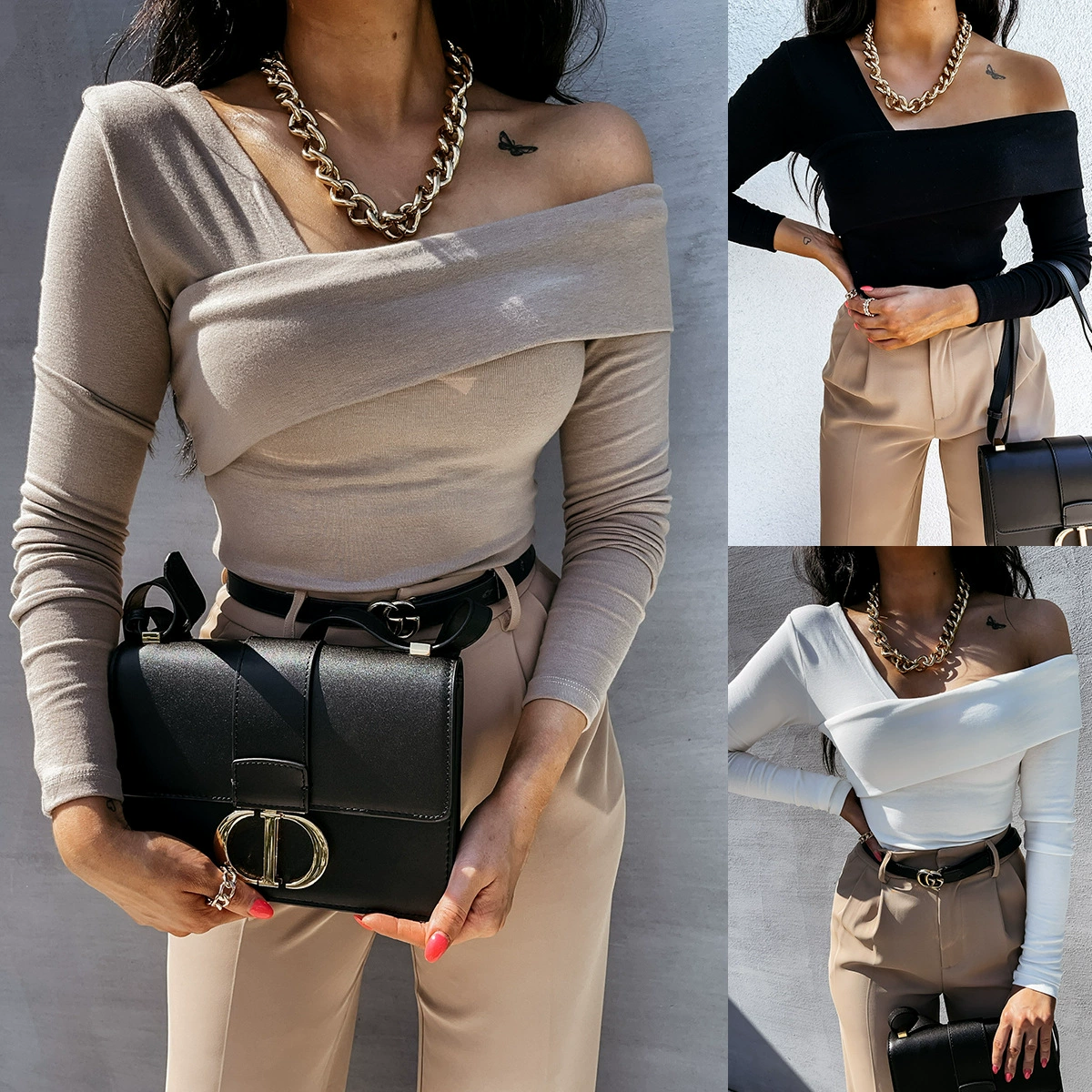 1703 # Amazon eBay AliExpress Осень/Зима Новая Мода Сексуальная Плечо С Длинным Рукавом T