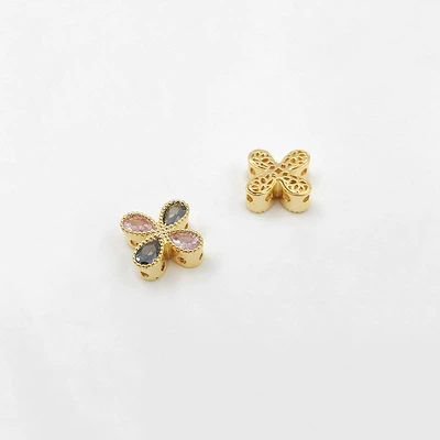 Copper Gold-Plated Micro-Paved Zircon Round, Zərgərlik ara hissələri - style-14-four-leaf-clover-100mm-gold