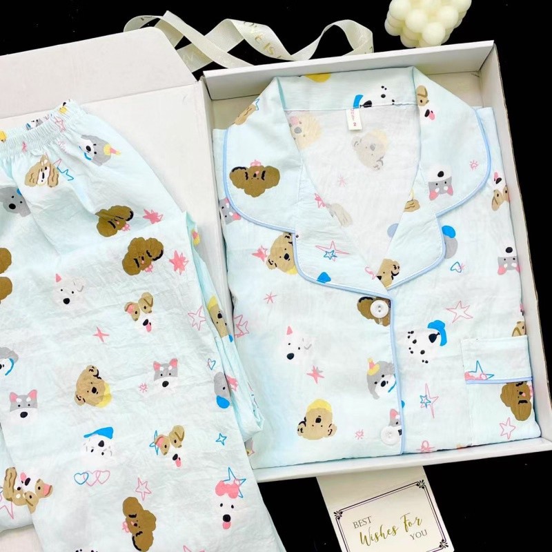 Pijamas de primavera y otoño al por mayor transfronterizos de estrellas y luna dulces pantalones cardigans de manga larga se pueden usar con un conjunto de ropa de casa