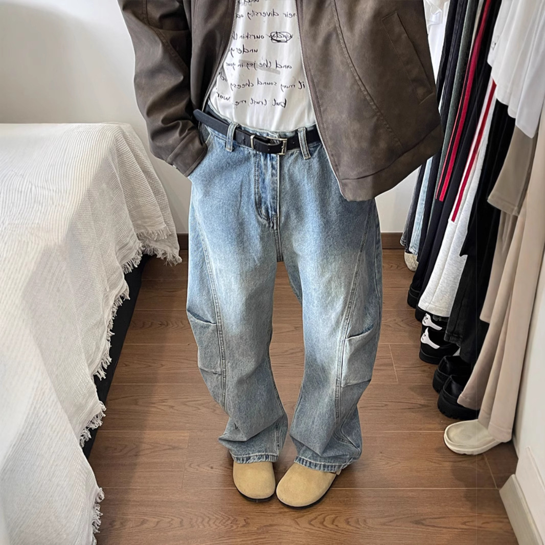 Machete Jeans Men's 2024 Spring and Autumn New American Style Retro Washed Old Deconstructed Straight Leg Long Pants