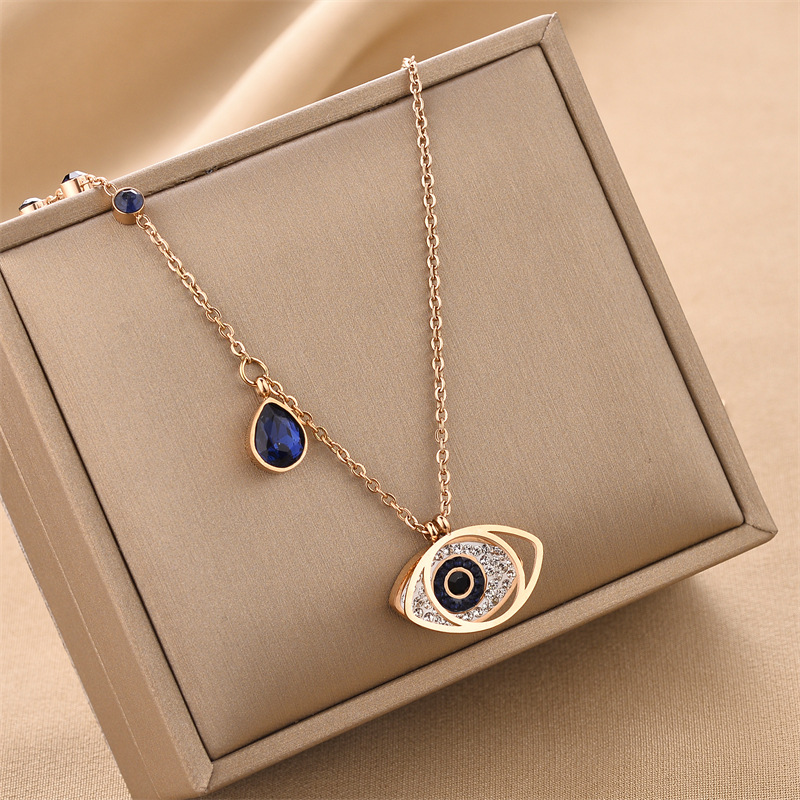 Fashion Devilu0027S Eye Titanium Steel Plating Artificial Diamond Pendant Necklace