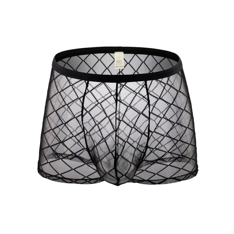 Intimate Scenes of Couples, Men's Sexy Low-Waist Diamond Mesh Boxer Briefs, Foreign Trade Supply
