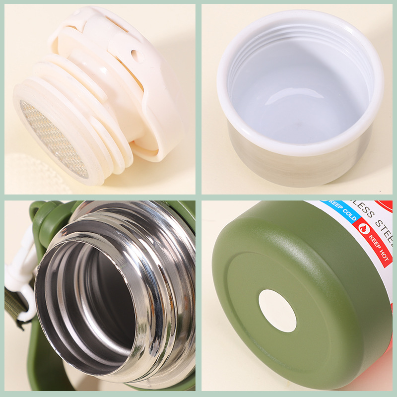 Cantimplora térmica portátil de acero inoxidable 316, gran capacidad (tipo tonel) – con correa, para niños y exterior.