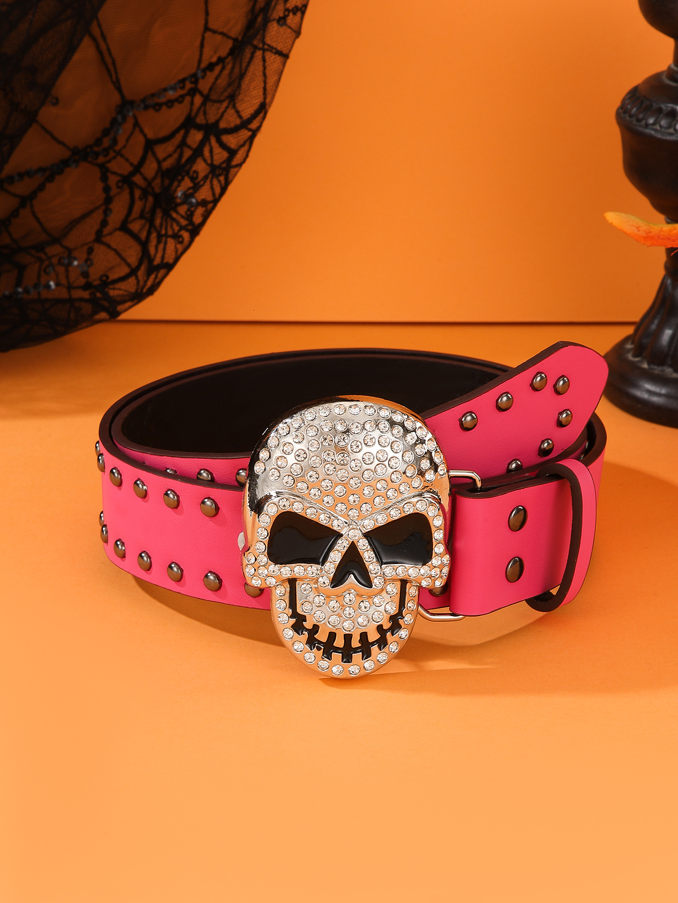 Hip-Hop Punk Skull Pu Leather Alloy Inlay Rhinestones Unisex Leather Belts display picture 4