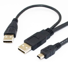 二合一Mini usb转usb 2.0带辅助供电接移动硬盘双头USB数据充电线