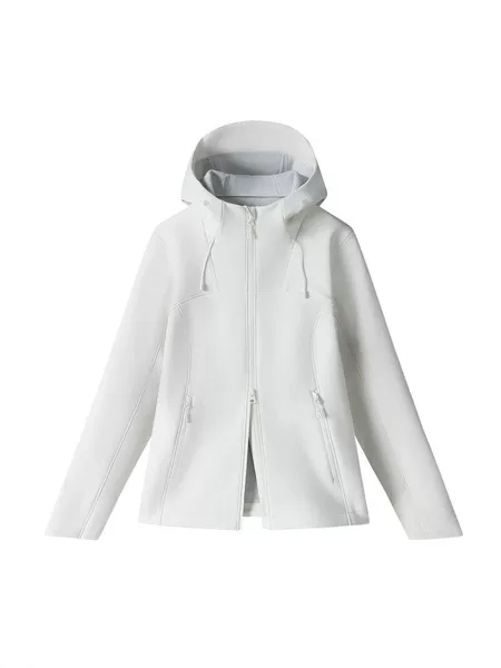 Outdoor softshell jacket for women, hooded, windproof, waterproof, breathable, suitable for spring and autumn, athletic, and hiking, slim-fit design