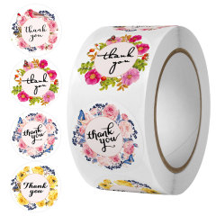 Cross-border new style thank you sticker self-adhesive floral label roll sticker thank you seal sticker envelope wedding decoration