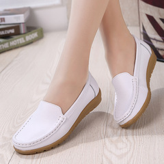 Soft Sole Genuine Leather Mom Shoes Four Seasons Bean Pumps Flat Shoes Anti-Slip Calfskin Mid-Age Women's Casual Leather Shoes