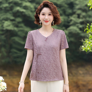 Middle-Aged and Elderly Mothers Summer Suit New Middle-Aged and Elderly Women's Short-Sleeved T-Shirt New Chinese Style Two-Piece Set