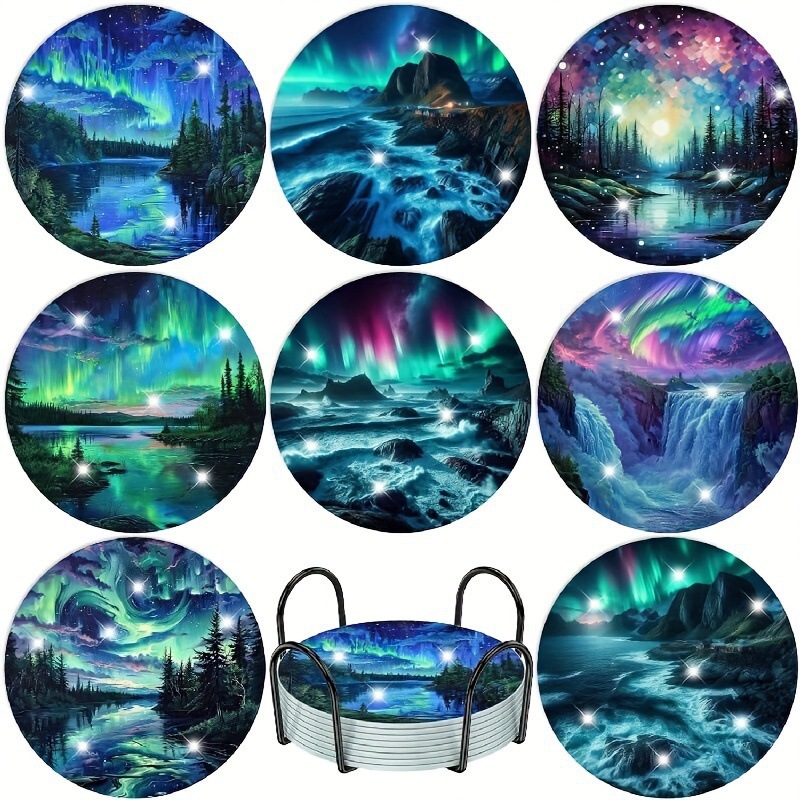 Ventas transfronterizas calientes de 8 piezas de conjunto de cojín de taza de arte de diamante, con soporte, pequeño conjunto de pintura de diamante, adecuado para adultos