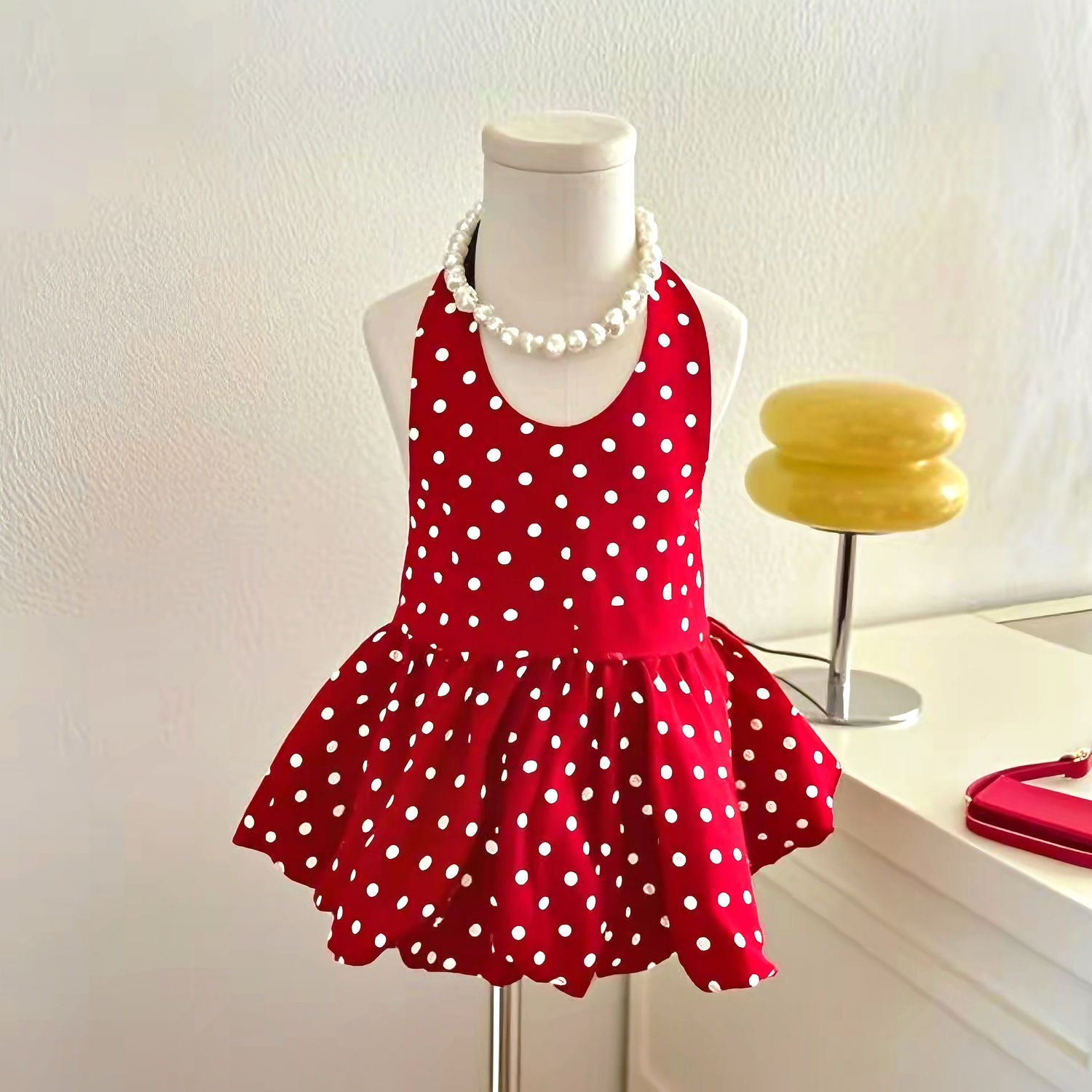 2025 vestido año natal China Red Wave Dot Niños Niñas Verano Chaleco Falda Bebé Vestido de princesa de estilo occidental
