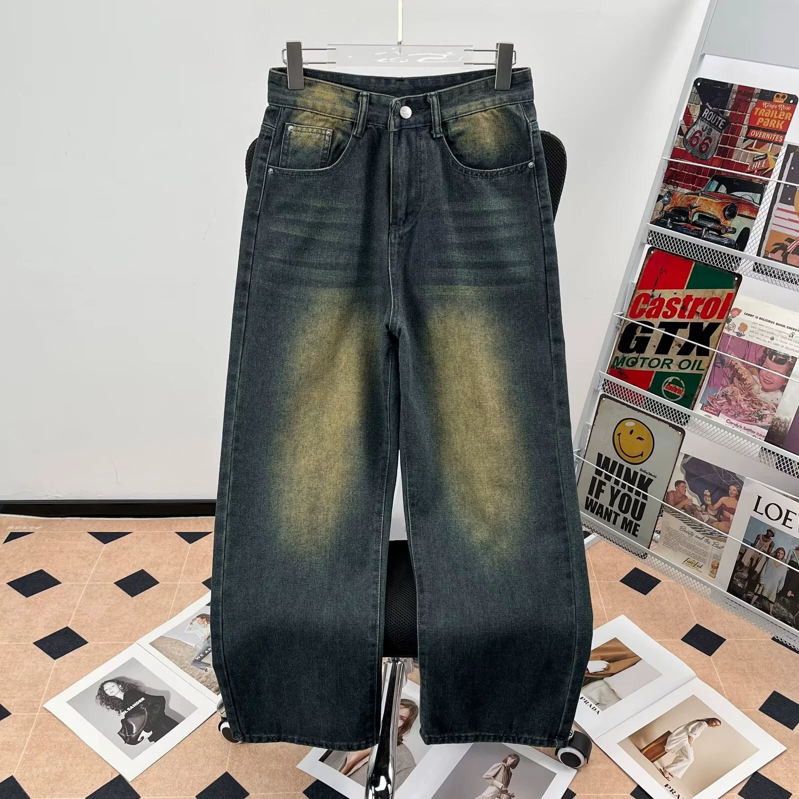 Smochmen серая джинсы мужской 2024 весна новый прилив свободный широкий штаны для американских ретро прямых повседневных брюк