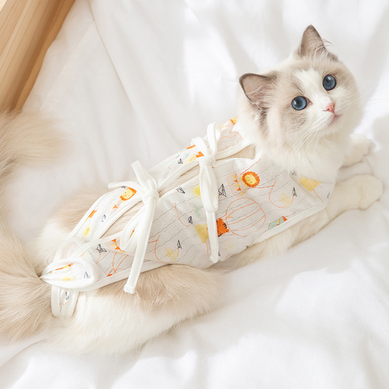 Mascotas Four Seasons Universal Cartoon Lindo Anti-lamiendo Gato Ropa de esterilización ajustable Ropa de protección posoperatoria Ropa de destete para gatas