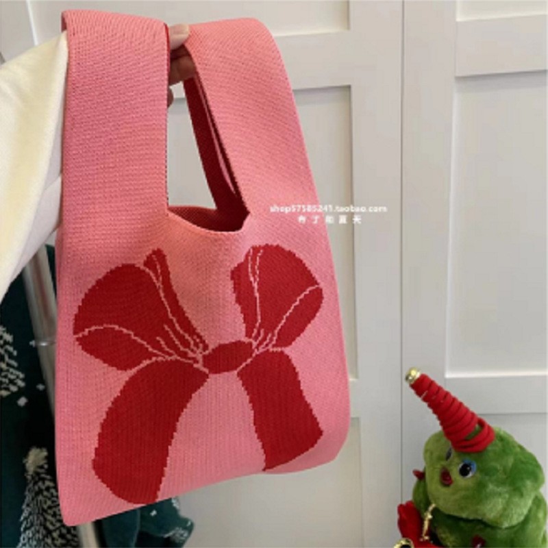 INS bolso de celebridad de Internet bolso de cubo de lana de punto para mujer bolso de mano casual bolso de mano de estilo japonés y coreano bolsa de Almuerzo