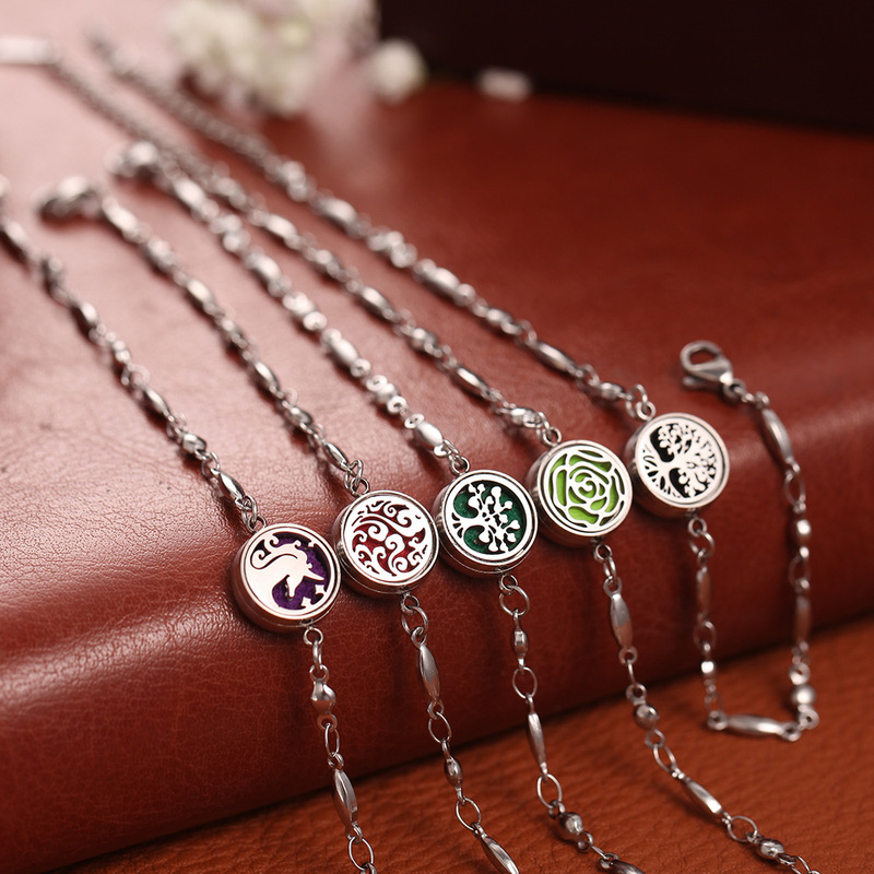 Stainless Steel Aromatherapy Bracelet 12mm Mini Openable Essential Oil Diffuser Box Thread Life Tree Essential Oil Bracelet