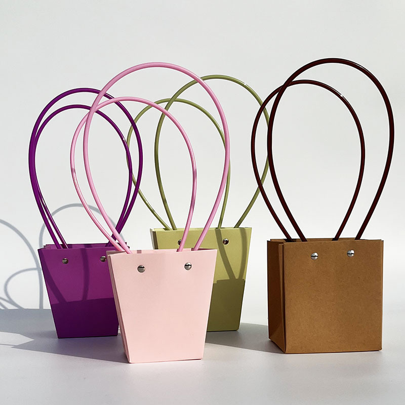 鲜花大号梯形手提袋花艺包装材料防水覆膜牛皮纸手提花袋