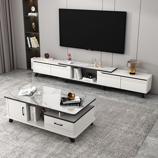 TV Cabinet Coffee Table Combination Home Living Room Light Luxury Modern Simple Small Apartment Tea Table Tempered Glass Tea Table Rounded